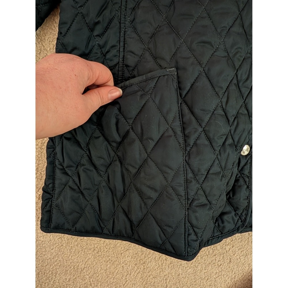 L.L. Bean Women's Navy Quilted Barn Jacket Plaid Lined Snap Front Coat- L - Picture 7 of 8